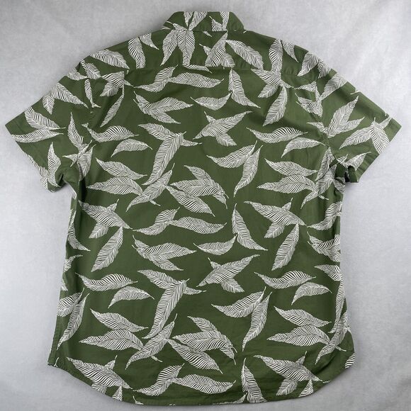 J Crew Shirt Mens XL Green Leaf Print Flex Washed Slim Short Sleeve Button Down - Picture 2 of 6